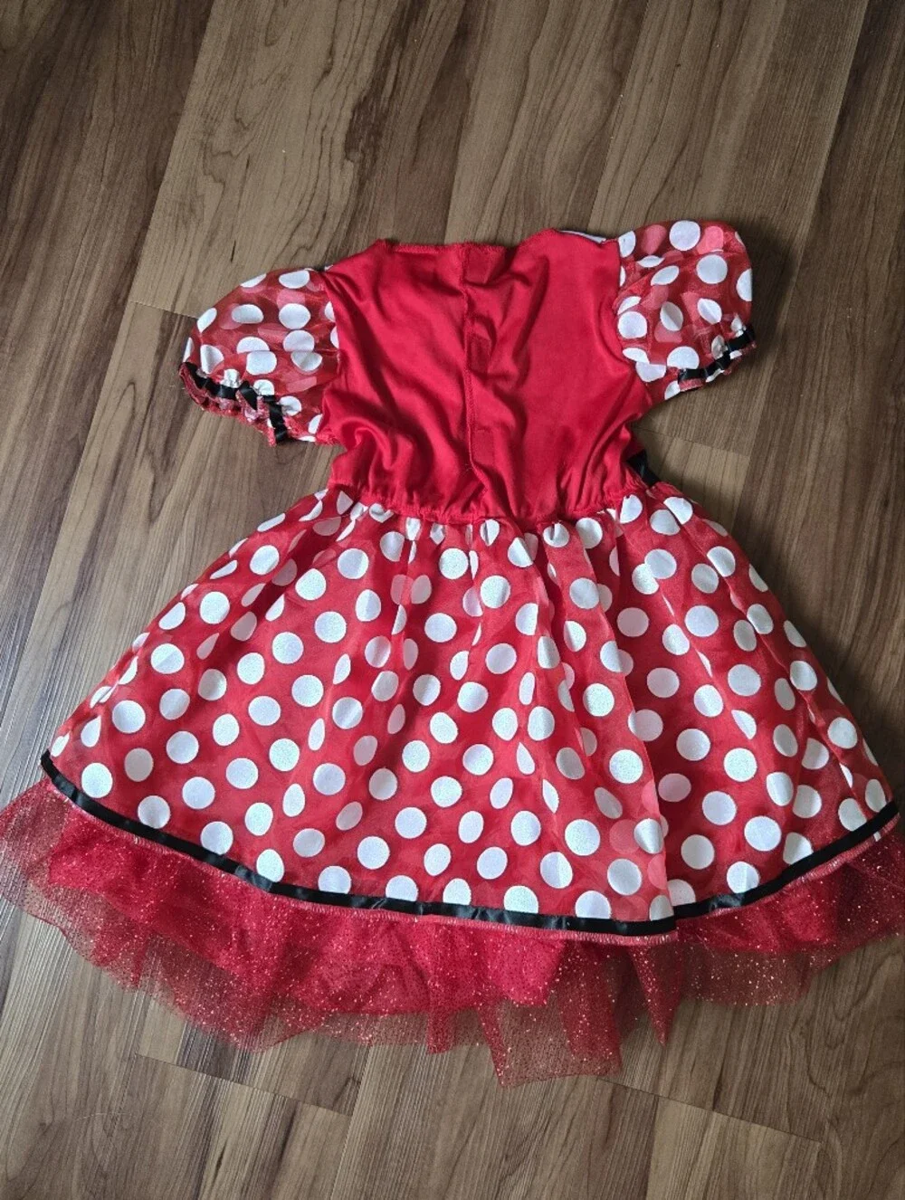 Disney Minnie Mouse Red Polka Dot Kids Tiered Costume Dress & Black Bow 6/6X EUC